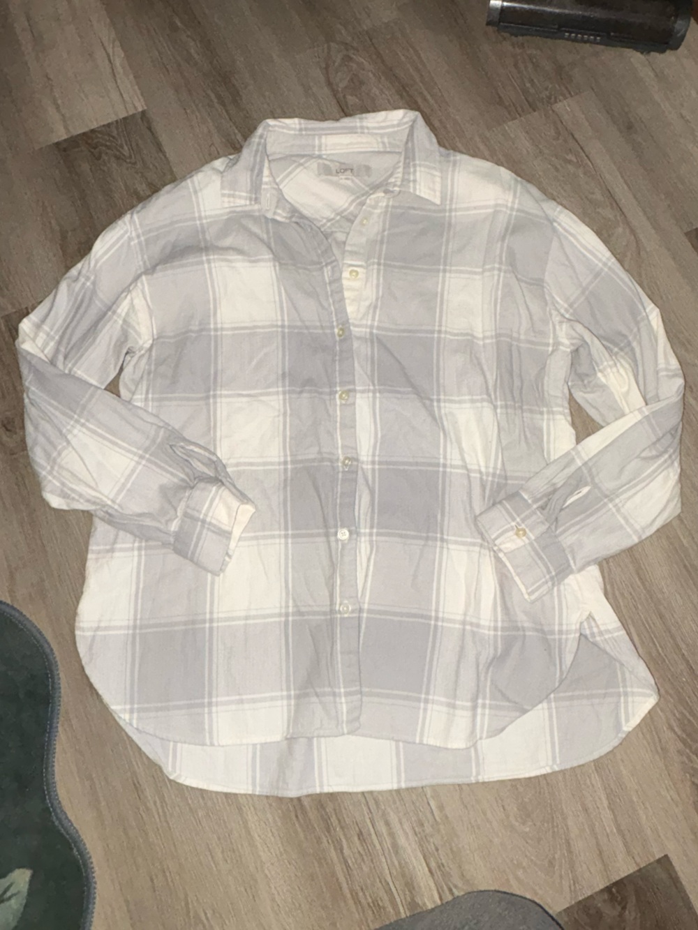 LOFT Gray and White Plaid Shirt